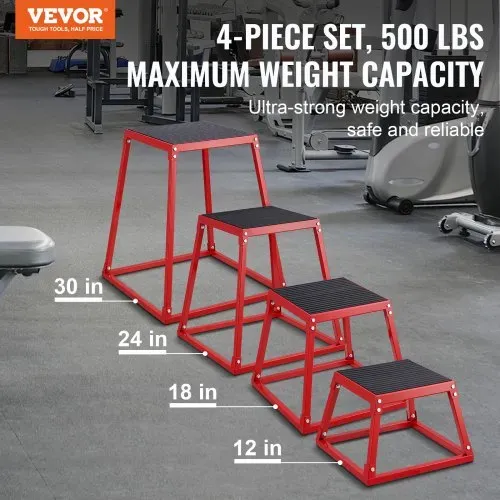 VEVOR 4-teilige Plyometrische Sprungboxen, 305/458/609/762 mm Plyometric Box Rot, Rutschfestes Fitness-Übungs-Step-Up-Box-Set für Heim-Fitness-Training, Konditions-Krafttraining, Jump Training Tragbar VEVOR 4-teilige Plyometrische Sprungboxen, 305/458/609/762 mm Plyometric Box Rot, Rutschfestes Fitness-Übungs-Step-Up-Box-Set für Heim-Fitness-Training, Konditions-Krafttraining, Jump Training Tragbar