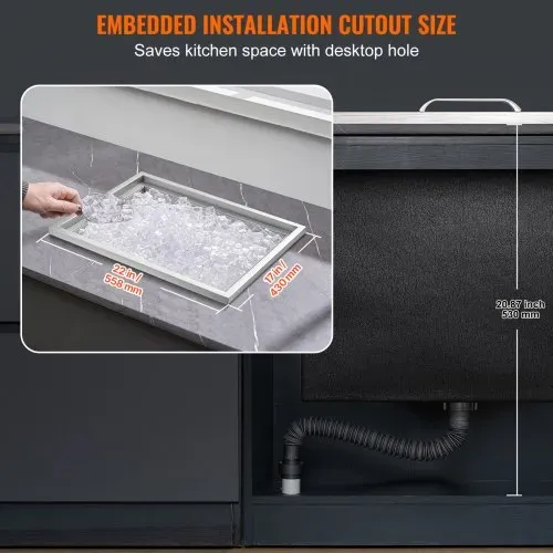 VEVOR Drop-in-Eisbox, 43,5 L Edelstahl-Eiskühler, 558 x 430 x 306 mm Kommerzieller Eisbehälter mit Abdeckung, Eingebaute Eisspeichertruhe, Abflussrohr und Ablassstopfen im Lieferumfang Enthalten – Bild 5