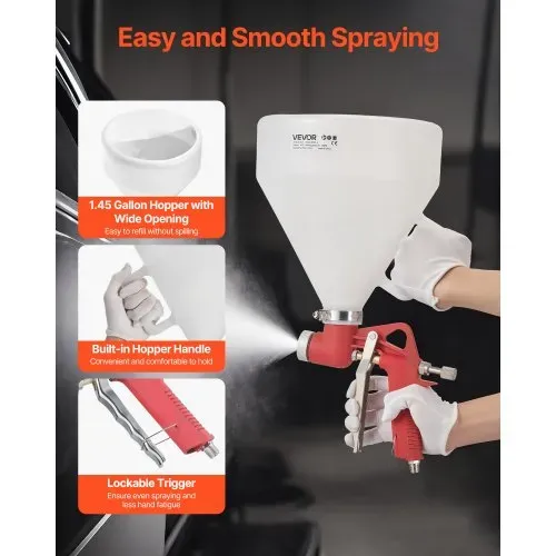 VEVOR Lackierpistole, 4,5 L Spritzpistole, professionelles Trockenbau-Struktur-Farbsprüh-Set, Farbspritzgerät mit 3 Düsen (3,5 mm, 6 mm, 8 mm) für Popcorn-, Knockdown- und Orangenhaut-Texturen – Bild 5