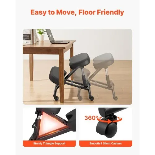 VEVOR Ergonomischer Kniehocker mit Rollen, Mobiler Höhenverstellbarer Kniestuhl in X-Form mit Dicken Schaumstoffpolstern, zur Entlastung von Nacken & Rücken, für Zuhause, Büro & Meditation, Schwarz – Bild 5