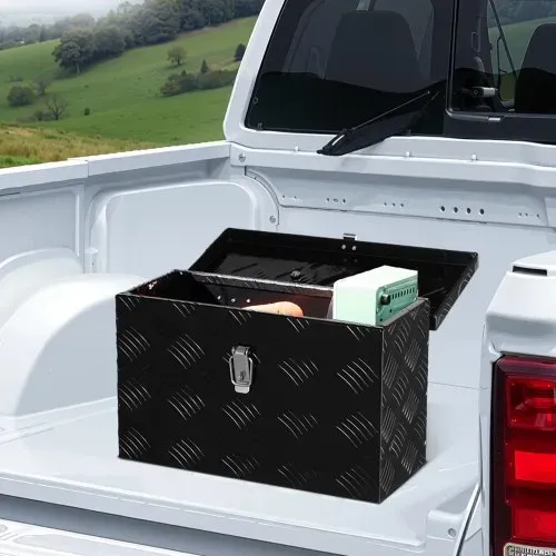 VEVOR robuster Werkzeugkasten aus Aluminium für die Ladefläche, gestreifte Werkzeugkiste (406 x 190 x 254 mm) mit seitlichem & oberem Griff, Aufbewahrungs-Organizer für Anhänger Wohnmobil Schwarz – Bild 7