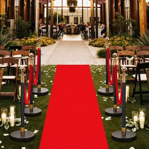 VEVOR Absperrpfosten 6-teilig, Personenleitsystem Set mit Rotem Teppich (10 m) & 4 Roten Samtseilen (1,5 m), Absperrständer mit Nachfüllbarem Sockel für Konzerte Ausstellungen Hotels Kinos (Schwarz) – Bild 7