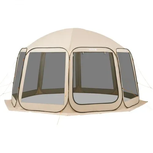 VEVOR Campingzelt, 457,2x420,6x245 cm, Partyzelt für 12–15 Personen, Pop Up Zelt, inkl. Tragetasche, Netz-Seitenwände und Heringen, für Garten, Terrasse und Outdoor-Aktivitäten, Beige – Bild 10