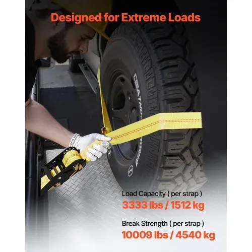 VEVOR Radspanngurt Befestigungsgurt (50,8 x 3657,6 mm) mit Federhaken & 4540 kg Zugfestigkeit & 1512 kg Tragfähigkeit, Motorrad-Spannsystem Radsicherungsgurt Reifengurt für SUVs Anhänger – Bild 2