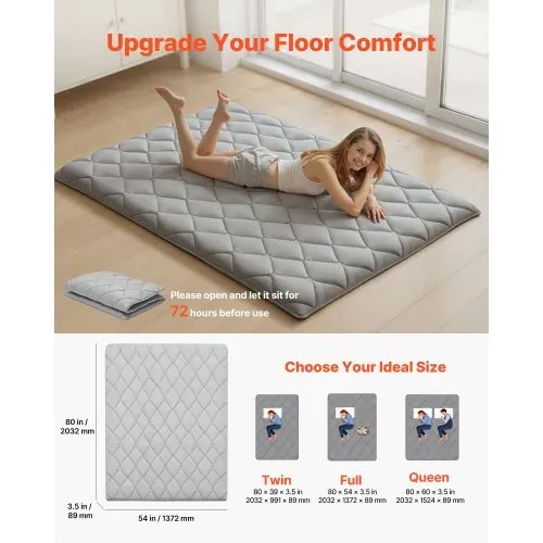 VEVOR japanische Futon-Matratze (2032 x 1372 x 89 mm), faltbare Tatami Bodenmatratze (Full Size) mit Aufbewahrungstasche & Befestigungsmaterial, 9-lagige Schlafmatte für Meditation Yoga, Grau VEVOR japanische Futon-Matratze (2032 x 1372 x 89 mm), faltbare Tatami Bodenmatratze (Full Size) mit Aufbewahrungstasche & Befestigungsmaterial, 9-lagige Schlafmatte für Meditation Yoga, Grau