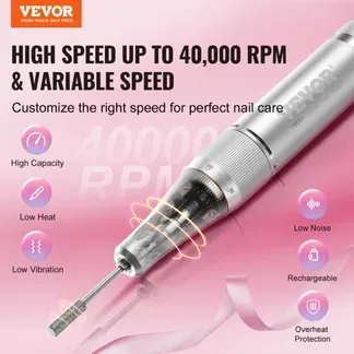 VEVOR Elektrischer Nagelbohrer, tragbarer E-Nagelfräser mit 40.000 U/min, Acryl-Gel-Schleifwerkzeug mit LCD-Display und 6 Bits und 50 Schleifbändern für Maniküre, Pediküre, Schnitzen und Polieren VEVOR Elektrischer Nagelbohrer, tragbarer E-Nagelfräser mit 40.000 U/min, Acryl-Gel-Schleifwerkzeug mit LCD-Display und 6 Bits und 50 Schleifbändern für Maniküre, Pediküre, Schnitzen und Polieren
