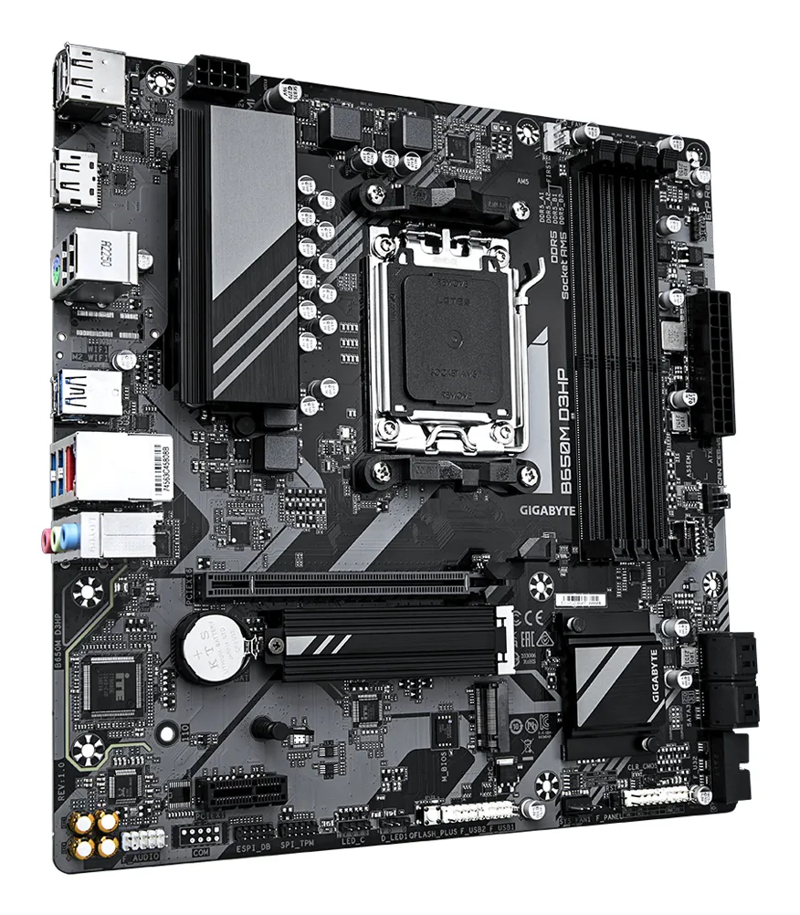 GIGABYTE B650M D3HP Mainboard - AMD Ryzen 9000er-Serie, 5+2+2 Phasen VRM, bis zu 7600 MHz DDR5 (OC), 2xPCIe 4.0 M.2, 2,5 GbE LAN, USB 3.2 Gen 1 – Bild 2