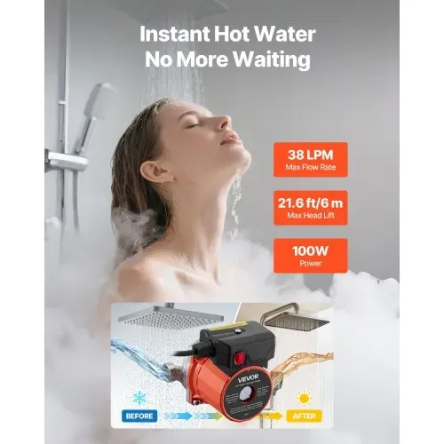 VEVOR Umwälzpumpe, 38 LPM, Umwälzpumpensystem mit sofortiger Zirkulation, 3-Gang-Steuerung, 100 W, AC 220–240 V, G3/4 Zoll auf G1/2 Zoll Adapter, Edelstahlkopf, für Warmwasserbereitersystem VEVOR Umwälzpumpe, 38 LPM, Umwälzpumpensystem mit sofortiger Zirkulation, 3-Gang-Steuerung, 100 W, AC 220–240 V, G3/4 Zoll auf G1/2 Zoll Adapter, Edelstahlkopf, für Warmwasserbereitersystem