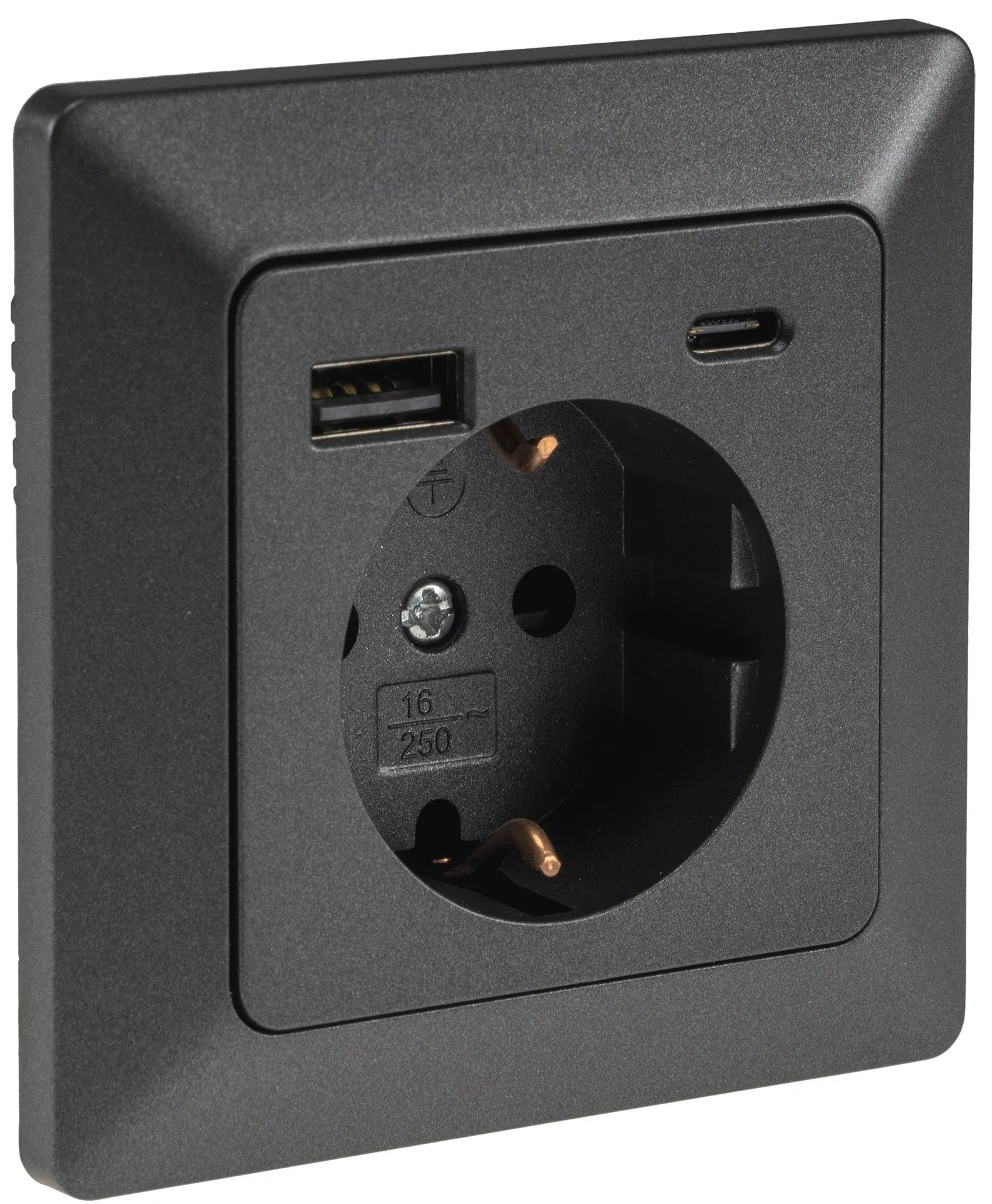 MILOS Schutzkontakt-Steckdose, anthrazit 230V~/ 16A, Unterputz, USB-C / PD 3.0 MILOS Schutzkontakt-Steckdose, anthrazit 230V~/ 16A, Unterputz, USB-C / PD 3.0