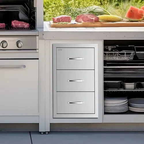 VEVOR Küchenschubladen Outdoor Schubladenschrank mit dreifachem Zugriff aus Edelstahl, Schubladenaufbewahrung für Grillinsel mit Papierhandtuchhalter & Griff, für Grillstation – Bild 7