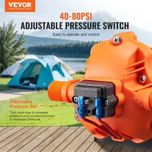VEVOR 12-V-Membranpumpe, 13,25 L/min, 3-Kammer-DC-Wasserpumpe mit automatischem Druckschalter 40–100 PSI einstellbar, 50 PSI, 1/2 Zoll MNPT-Anschluss, für Wohnmobil, Yacht, Imbisswagen, Camper, Marine – Bild 2