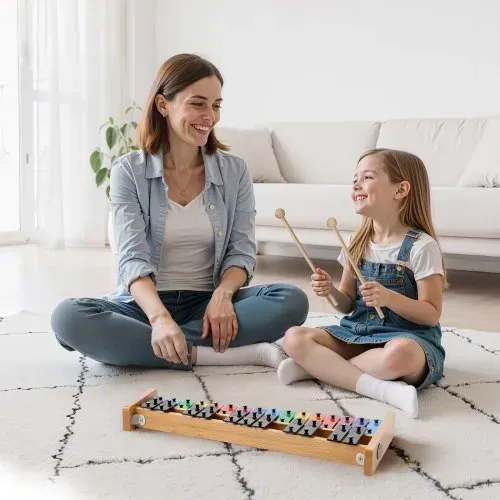 VEVOR Glockenspiel, 27 Noten, professionelles Xylophon-Schlaginstrument, mit SPCC-Klappen & bunten Metalltasten, inklusive 4 Schlägeln, Tragetasche, Musikinstrumenten-Set für Anfänger – Bild 7