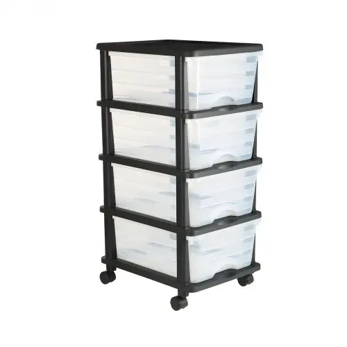 VEVOR Schubladenwagen Schubladenschrank mit 4 Schubladen (17 L / per), rollbarer Schubladen-Container Schubladenbox mit durchsichtigen Behältern für Bürobedarf Bastelräume Klassenzimmer – Bild 9