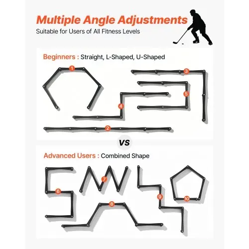 VEVOR Hockey-Trainingsgerät mit 5 Segmenten Verstellbarer Schlägertrainer, Tragbare Stickhandling-Trainingshilfe für Eis und Trockenboden zur Verbesserung von Puckkontrolle, Reaktion und Koordination – Bild 3