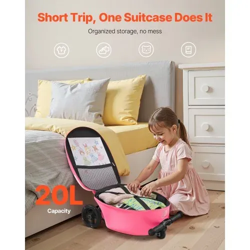 VEVOR Scooter Koffer, 20 L Fassungsvermögen, Reisekoffer mit Flash-PU-Rädern, TPR-Anti-Rutsch-Griff, max. Gewichtskapazität 50 kg, Kinderkoffer Handgepäck, für Kinder ab 5 Jahren, Pink – Bild 5
