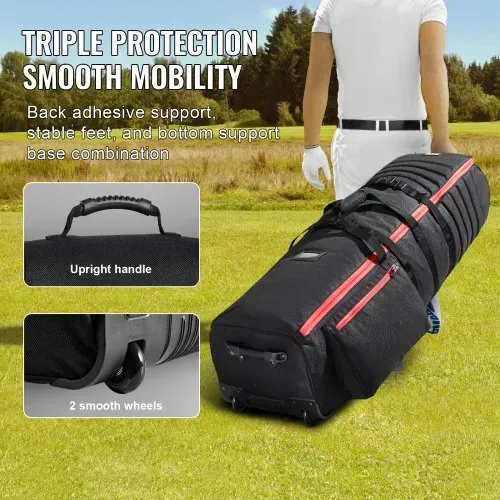 VEVOR Golf Reisetasche Golfgepäck mit Rädern, strapazierfähiges 1800D-Polyester-Oxford, weiche Golfschläger-Aufbewahrungstasche für Flugzeuge, wasserdicht verschleißfest rot + schwarz – Bild 2