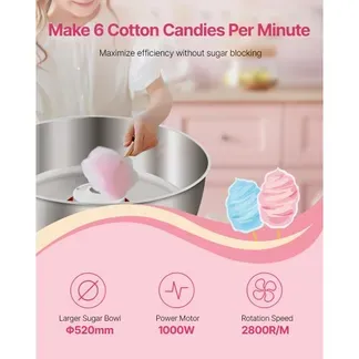 VEVOR elektrische Zuckerwattemaschine kommerzielle Zuckerwattegeräte (1000 W) mit 52 cm Edelstahlschüssel & Zuckerlöffel & Schublade, perfekt für Kindergeburtstage Familienfeiern Partys Rosa VEVOR elektrische Zuckerwattemaschine kommerzielle Zuckerwattegeräte (1000 W) mit 52 cm Edelstahlschüssel & Zuckerlöffel & Schublade, perfekt für Kindergeburtstage Familienfeiern Partys Rosa