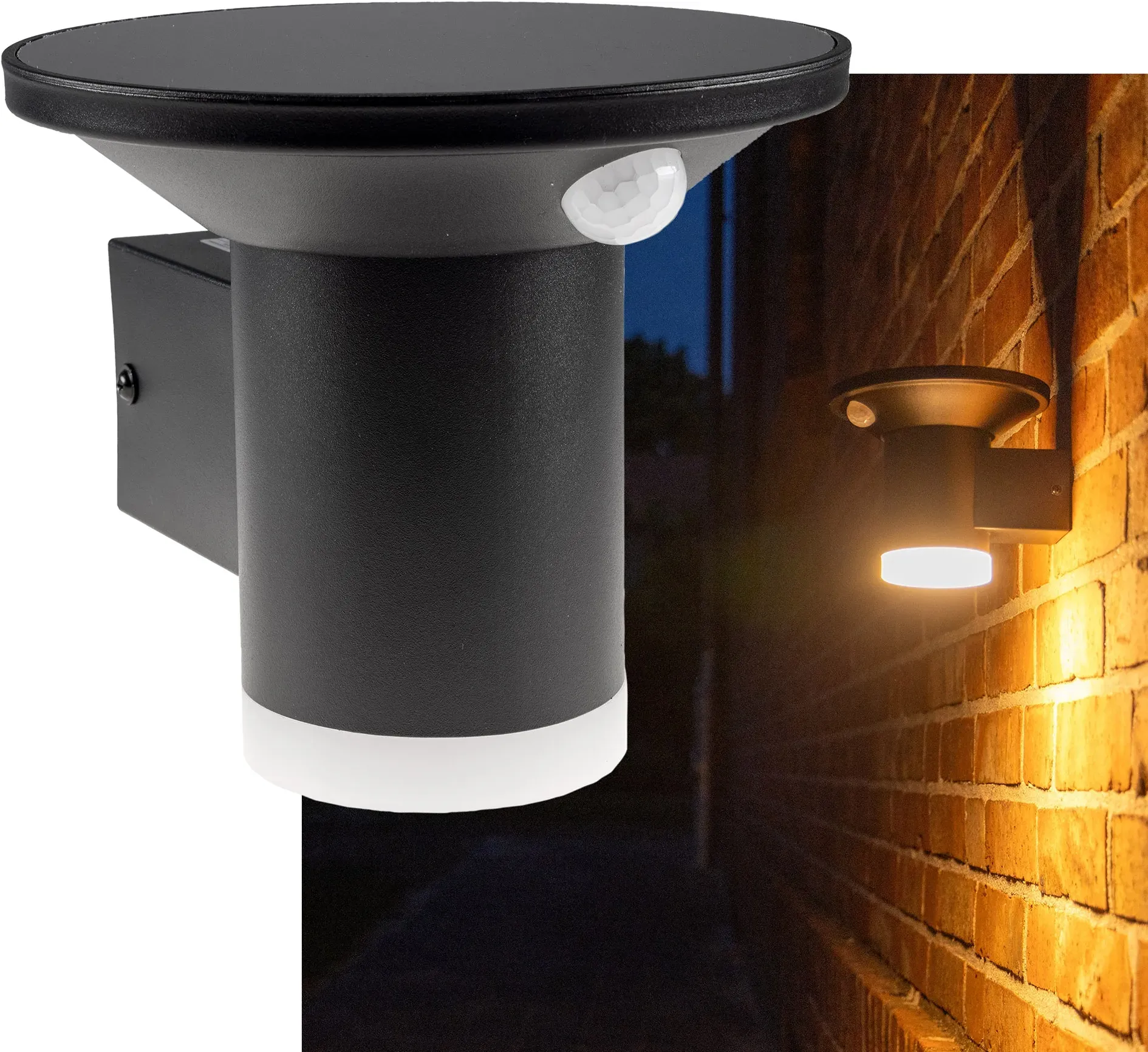 LED Solar Wandleuchte “SWL-AS500” IP44, warmweiß 3000K, PIR Sensor LED Solar Wandleuchte “SWL-AS500” IP44, warmweiß 3000K, PIR Sensor