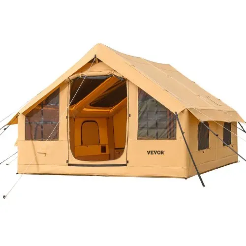 VEVOR Aufblasbares Zelt für Camping, 5-8 Personen Zelt mit Handpumpe, 4x3x2,2 m Glamping-Zelt mit 2 Oberlichtern, Baldachin, Ofenanschluss, 2 Türen, Netzfenstern & Aufbewahrungstasche – Bild 9