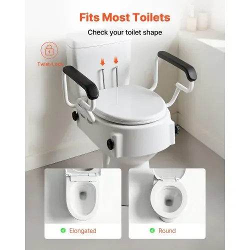VEVOR Toilettensitzerhöhung Toilettenerhöhung mit gepolsterten Armlehnen & 136 kg Tragkraft, höhenverstellbarer (3-stufig) erhöhter Toilettensitz für ältere Menschen Senioren Behinderte – Bild 2