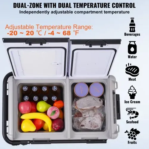 VEVOR Tragbarer Autokühlschrank, 12-Volt-Autokühlschrank, 50L tragbarer Dual-Zone-Gefrierschrank, einstellbare Temperatur, Kompressorkühler für Zuhause, Outdoor, Camping, Wohnmobil, Auto – Bild 2