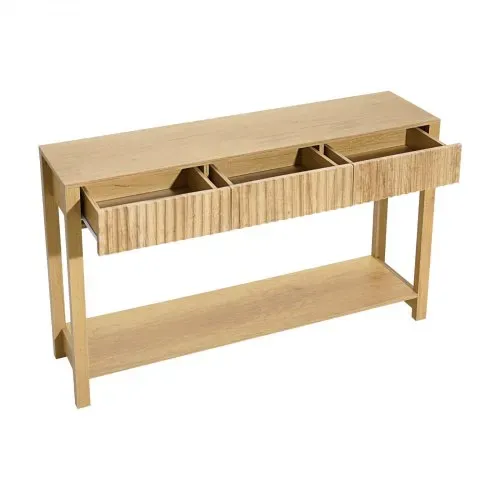 VEVOR Konsolentisch Beistelltisch mit Schubladen & Ablagefach, schmaler rechteckiger Eingangstisch aus MDF + Spanplatte für Flur Schlafzimmer Wohnzimmer Foyer, Flurtisch 120 x 30 x 80 cm Naturholz – Bild 9