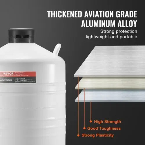 VEVOR Flüssigstickstofftank, 30 l Flüssigstickstoffbehälter aus Aluminiumlegierung, LN2-Tank-Dewar mit 6 Kanistern und Tragetasche mit Riemen, Kryogener Tank für die Schönheitsindustrie, Samenkonservierung, wissenschaftlich – Bild 2
