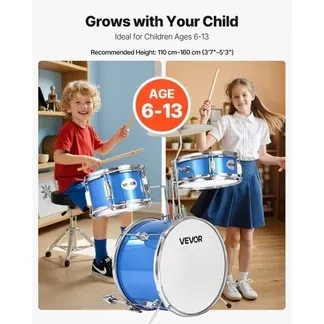 VEVOR Schlagzeugset, 3-teilig, Anfänger Drum Kit, inkl. 35,6 cm Basstrommel, 20,3 cm Tom-Tom, 25,4 cm Snare-Drum, verstellbare Drumsticks, Musik-Lernset, für Kinder von 6–13 Jahren, blau VEVOR Schlagzeugset, 3-teilig, Anfänger Drum Kit, inkl. 35,6 cm Basstrommel, 20,3 cm Tom-Tom, 25,4 cm Snare-Drum, verstellbare Drumsticks, Musik-Lernset, für Kinder von 6–13 Jahren, blau