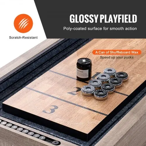 VEVOR Shuffleboard-Tisch, 9 Fuß langes Shuffleboard mit LED-Beleuchtung für das Familienspielzimmer, 2-in-1-Shuffleboard- und Bowling-Kombispielset, mit kratzfestem Spielfeld, Beinen, 8 Pucks, Bowlingset, Wachs, Bürste – Bild 3