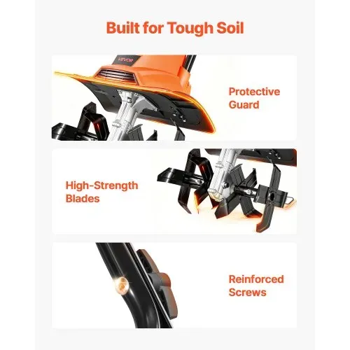 VEVOR Elektro Bodenhacke 36 cm Arbeitsbreite, 22 cm Arbeitstiefe, 1200 W Motorhacke, Bodenkrümler, Kultivator mit Stahlzinken & Klappbarem Führungsholm, Gartenfräse für Rasen-, Hof- & Gartenpflege – Bild 4