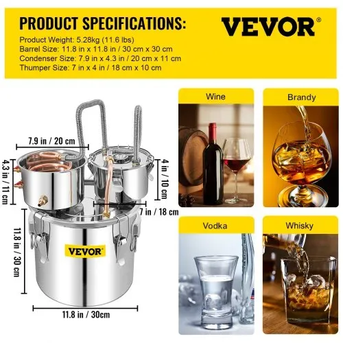 VEVOR Destilliergerät 18,93 L Wasserdestillierer Wasserdispenser Edelstahl Destillateur mit 2 Kondensationsfass Destiller Zubehör – Bild 6