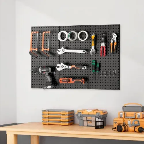 VEVOR Werkzeugwand, 61 x 30 cm, 3er-Set, Stahl-Stecktafel-Wand-Organizer, Werkzeuglochwand für Wohnzimmer, Garage, Werkzeugaufbewahrung, Werkbank, Büroorganisation, Bastelraum, Küche, Zuhause, schwarz – Bild 7
