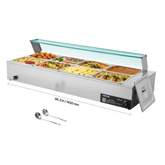 VEVOR kommerzieller Speisenwärmer (8 x 1/2 Größe Behälter), 1,7 kW elektrischer Wärmebehälter aus Edelstahl mit Glasabdeckung & Suppenkelle, Chafing Dishes für Catering Restaurant Party VEVOR kommerzieller Speisenwärmer (8 x 1/2 Größe Behälter), 1,7 kW elektrischer Wärmebehälter aus Edelstahl mit Glasabdeckung & Suppenkelle, Chafing Dishes für Catering Restaurant Party