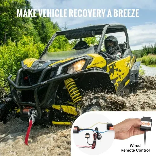 VEVOR Elektrische Seilwinde, 3000 lb Zugkraft, 12 V DC für ATV/UTV, mit Φ3/16 Zoll x 39 Fuß Stahlkabel, Rollenseilführung, Kabelfernbedienung, IP55 Wasserbeständigkeit, Ideal für UTV ATV Offroad-Bergung – Bild 4