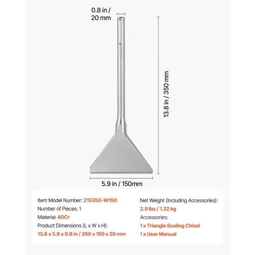 VEVOR SDS-Max Breitmeißel, 35×15 cm Spatmeißel mit SDS-Max-Schaft, Kompatibel mit Bohrhämmern, Wärmebehandelter 40Cr-Legierungsstahl, zum Entfernen von Laminatböden, Fliesen & Mörtel VEVOR SDS-Max Breitmeißel, 35×15 cm Spatmeißel mit SDS-Max-Schaft, Kompatibel mit Bohrhämmern, Wärmebehandelter 40Cr-Legierungsstahl, zum Entfernen von Laminatböden, Fliesen & Mörtel