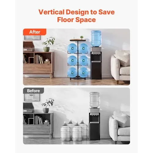 VEVOR Wasserkrughalter 4-Stufig, Doppelreihen, für 6 Flaschen, Wasserkrugregal, Wasserspenderregal, Wasserflaschenregal Wasserbehälterregal für Küche, Büro & Wohnzimmer, Schwarz & Braun – Bild 2
