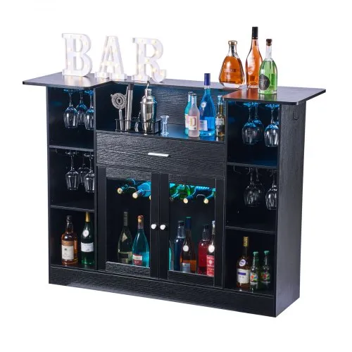 VEVOR Hausbar mit 4 Ebenen, Bartresen aus Holzwerkstoff mit Flaschenablage Weinglashalter LED-Beleuchtung, Bartheke mit viel Stauraum für Wohnzimmer & Keller, Belastbar bis 181,4 kg, 150 x 46 x 110 cm VEVOR Hausbar mit 4 Ebenen, Bartresen aus Holzwerkstoff mit Flaschenablage Weinglashalter LED-Beleuchtung, Bartheke mit viel Stauraum für Wohnzimmer & Keller, Belastbar bis 181,4 kg, 150 x 46 x 110 cm