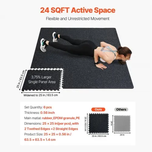 VEVOR Bodenmatten 6 Stk. Gummioberfläche & EVA-Schaum, 315 x 315 mm Trainingsmatten mit 24 Quadratfuß Abdeckung, ineinandergreifende Gymnastikmatten für Fitnessstudio Garage, Schwarz & Weiß – Bild 7