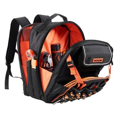 VEVOR Werkzeugrucksack, 45 Taschen, Werkzeug-Aufbewahrungs-Organizer, Backpack mit Laptopfach und verstärktem Stoffboden, Werkzeugtasche, Baustellenrucksack für Elektriker, Handwerker – Bild 9