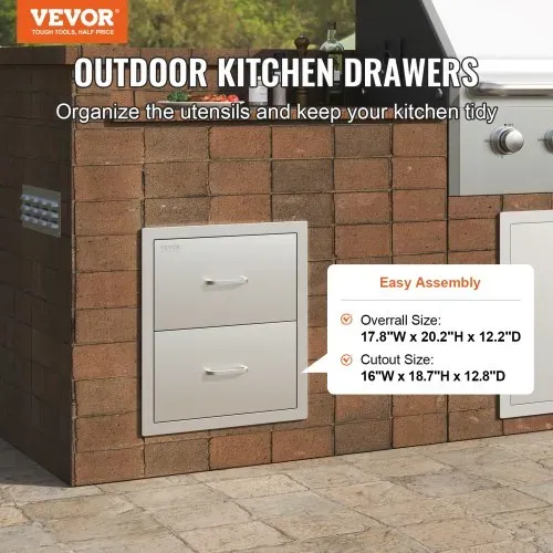 VEVOR Outdoor-Küchenschubladen flächenbündig montierte Doppel-Grillschubladen aus Edelstahl mit Griff, Grillinselschubladen für Außenküchen oder Terrassen-Grillstationen 451 x 514 x 310 mm VEVOR Outdoor-Küchenschubladen flächenbündig montierte Doppel-Grillschubladen aus Edelstahl mit Griff, Grillinselschubladen für Außenküchen oder Terrassen-Grillstationen 451 x 514 x 310 mm