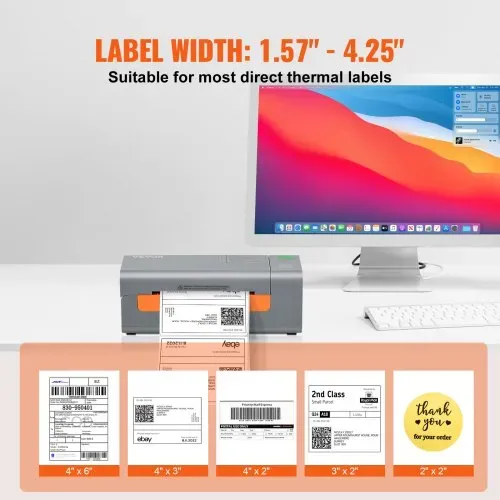 VEVOR Etikettendrucker 40-108mm Thermodrucker 203DPI Labeldrucker 150mm/s Versandetiketten Drucker Thermo-Direkt Edikettendruckgerät USB Automatische Etikettenerkennung Windows Mac OS Linux Chromebook – Bild 4