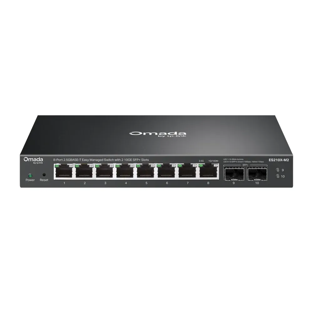 Omada by tp-link Switch easy managed 10 Port • 8x 2.5GbE • 2x SFP+ • Lüfterlos • Omada • ES210X-M2 Omada by tp-link Switch easy managed 10 Port • 8x 2.5GbE • 2x SFP+ • Lüfterlos • Omada • ES210X-M2