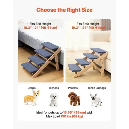 VEVOR Hundetreppe 630x470x490 mm, 4-stufige Hautiertreppe, klappbare Holztreppe geeignet für kleine, mittlere, große, ältere Haustiere sowie Welpen bis 68 kg, Hundeleiter für Betten, Sofas & Autos – Bild 4