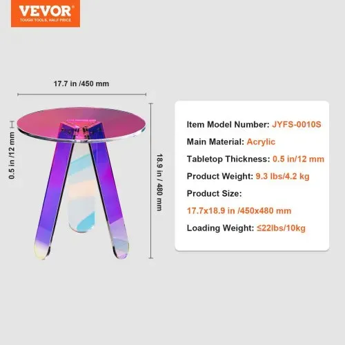 VEVOR Acryl-Beistelltisch φ45 x 48 cm, Bunter Acryl-Beistelltisch Bartisch Leicht zu Reinigen, Acryl-Couchtish für Kaffee, Getränke, Essen, Snacks, Couchtisch für Wohnzimmer, Schlafzimmer usw. – Bild 6