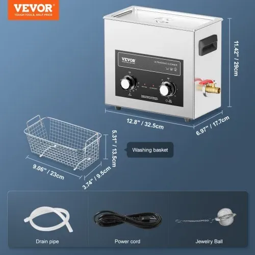VEVOR Ultraschallreiniger mit Heiztimer & Korb 6 L professionelle digitale Schallkavitationsmaschine, 180 W Reinigungsmaschine für Uhreninstrumente Brillen Münzen Metallteile Werkzeuge – Bild 6