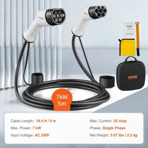 VEVOR Typ2 Ladekabel für Elektroauto/Hybrid EV Ladekabel E-Autoladekabel Wallbox 7kw TPU-Ladekabel 5m Kabellänge 1-Phase AC 230V Typ2 auf Typ2 Wasser-/Staubdicht Mit allen Typ-2-Modellen Kompatibel – Bild 6