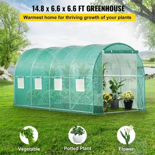 VEVOR Foliengewächshaus 4,6×2,1×2,1m Bogendach Gewächshaus Verzinkter Stahlrahmen PE Abdeckung Frühbeet Treibhaus Wasserdicht UV-Beständig Grün Mobiler Folientunnel Ideal für Anbau von Gemüse Blumen VEVOR Foliengewächshaus 4,6×2,1×2,1m Bogendach Gewächshaus Verzinkter Stahlrahmen PE Abdeckung Frühbeet Treibhaus Wasserdicht UV-Beständig Grün Mobiler Folientunnel Ideal für Anbau von Gemüse Blumen