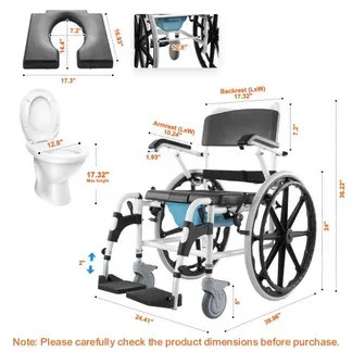 VEVOR Duschrollstuhl, 17,5 Zoll breiter Badezimmerrollstuhl aus Aluminiumlegierung für die Innendusche, verstellbarer Duschrollstuhl mit Bremse für behinderte Erwachsene, 300 lbs Tragkraft, Dusch-/Toiletten-/Transportstuhl VEVOR Duschrollstuhl, 17,5 Zoll breiter Badezimmerrollstuhl aus Aluminiumlegierung für die Innendusche, verstellbarer Duschrollstuhl mit Bremse für behinderte Erwachsene, 300 lbs Tragkraft, Dusch-/Toiletten-/Transportstuhl