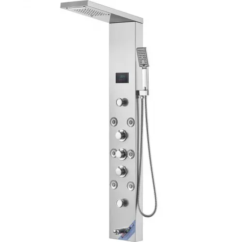 VEVOR Duschpaneelsystem, 6 Duschmodi, LED- und Bildschirm-Wasserkraft-Duschpaneelturm, Regenfall, Wasserfall, 8 Massagedüsen, Wannenauslauf, Handbrause, Wandduschset aus Edelstahl – Bild 8