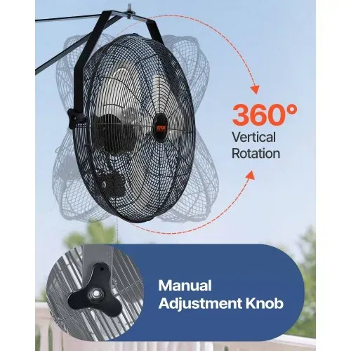 VEVOR Wandventilator, 57 cm, wasserdichter oszillierender Wandventilator, 3 Geschwindigkeiten, 4150 CFM, gewerblicher Wohnventilator zur Kühlung von Lager, Gewächshaus, Werkstatt, Terrasse, Schwarz – Bild 2